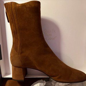 NIB Aquazzura camel brown Saint Honoré 50 suede ankle boots (size 38.5)